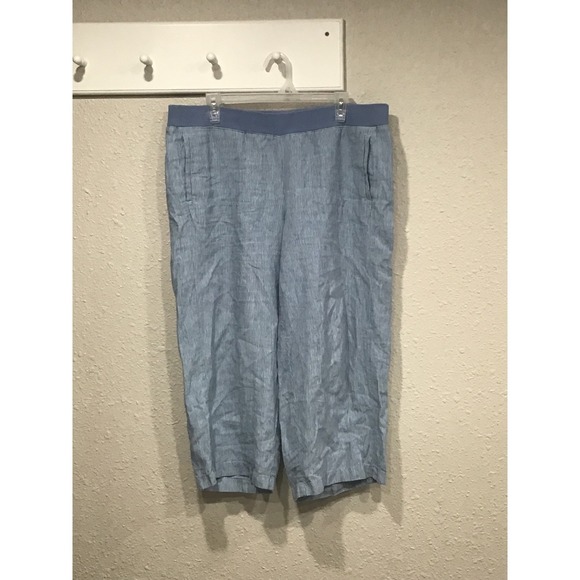 J. Jill Love Linen Cropped Wide Leg Pants Blue Stripe Women's LP Coastal Grandma - Picture 2 of 6